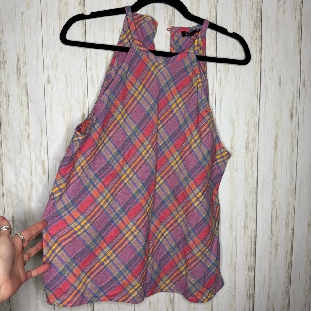 J. Crew Rainbow Linen Plaid Tank Top Large